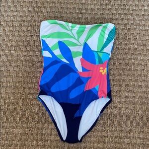 NWT Tommy Bahama Paloma Palms One Piece Bandeau Swimsuit Tropical Design sz 12